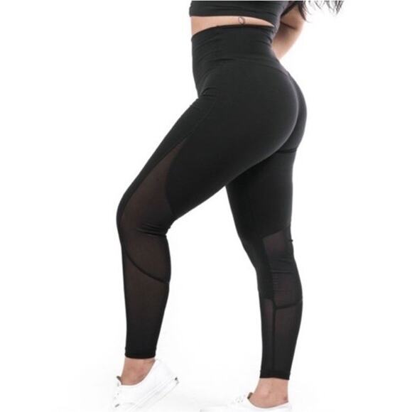 BuffBunny‎ Spicy Leggings Onyx Black Mesh Leg Women's Size Small - Picture 1 of 7